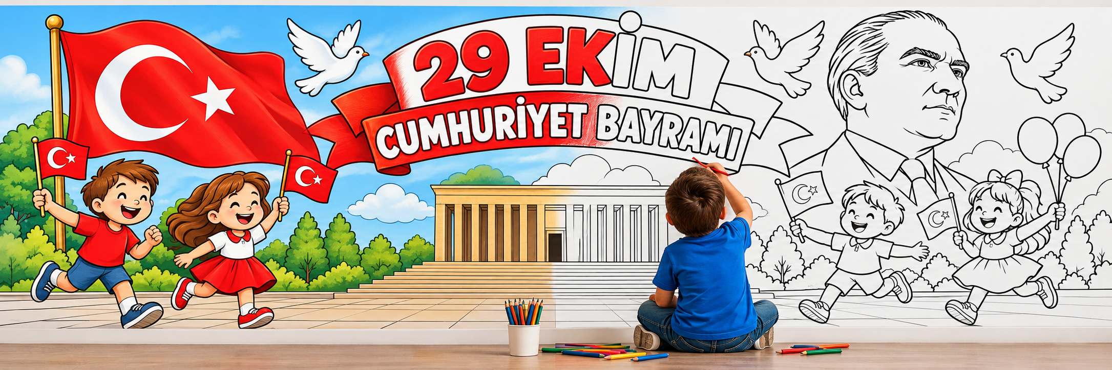 29 Ekim Cumhuriyet Bayramı Dev Boyama Afişi – 200 × 60 cm
